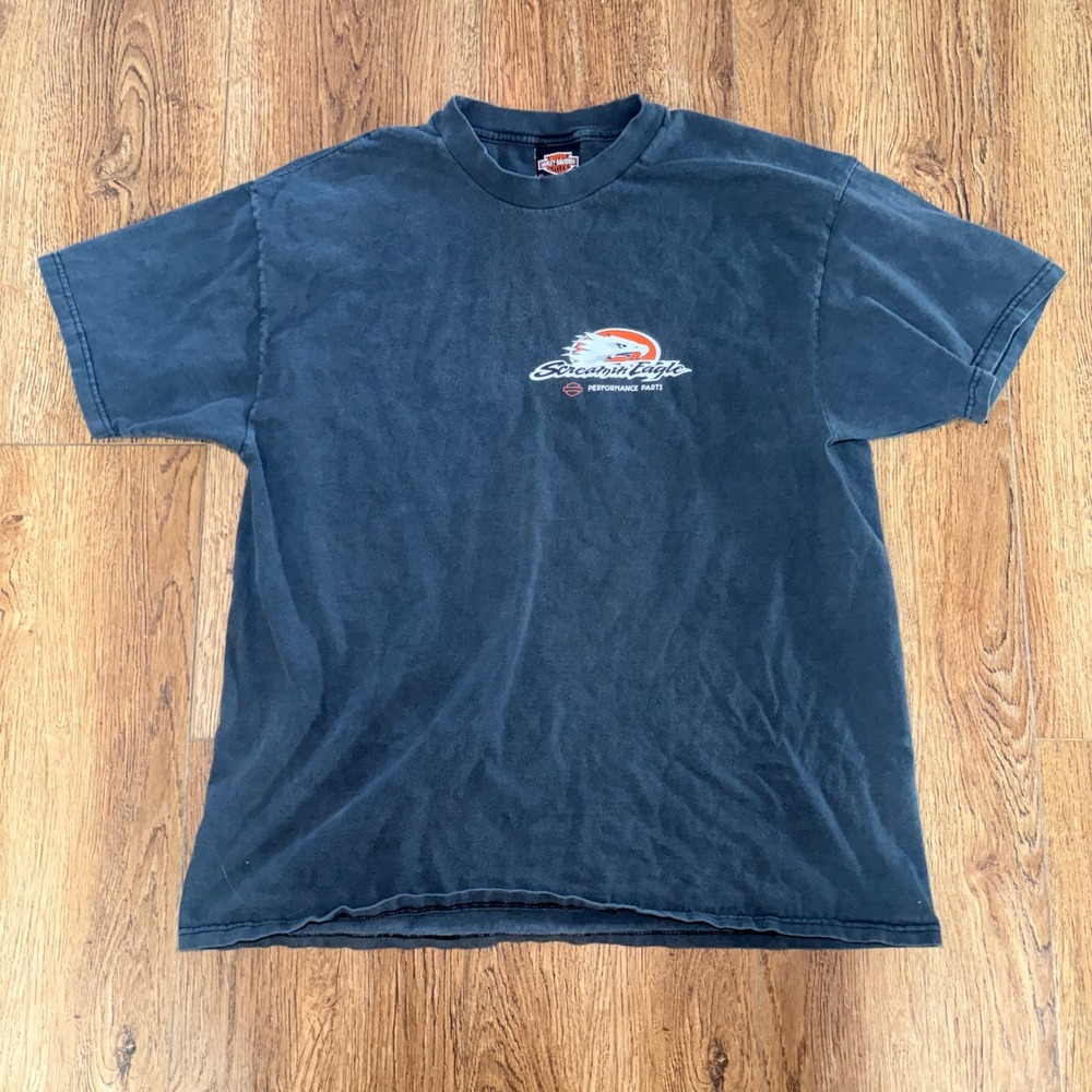 90s Harley Davidson Screamin Eagle T-Shirt XL Hanes Beefy-T‎ Made in USA Black